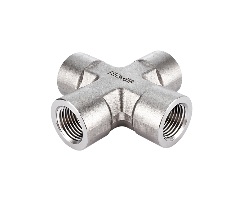 316 SS, FITOK 6 Series Pipe Fitting, Female Cross, 3/8 Female NPT